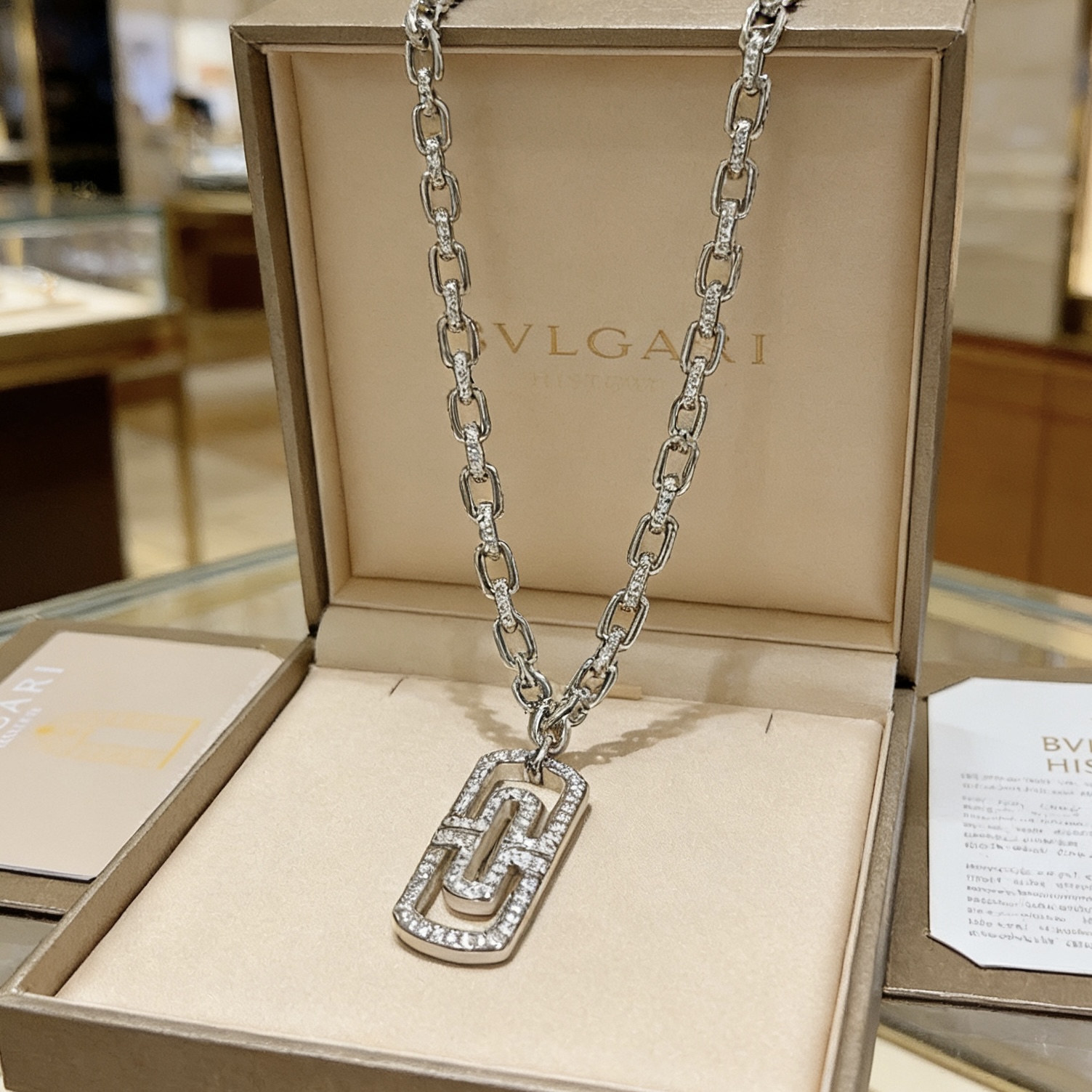 Bvlgari Parentesi necklace silver-toned metal with clear diamond pave accents 60cm