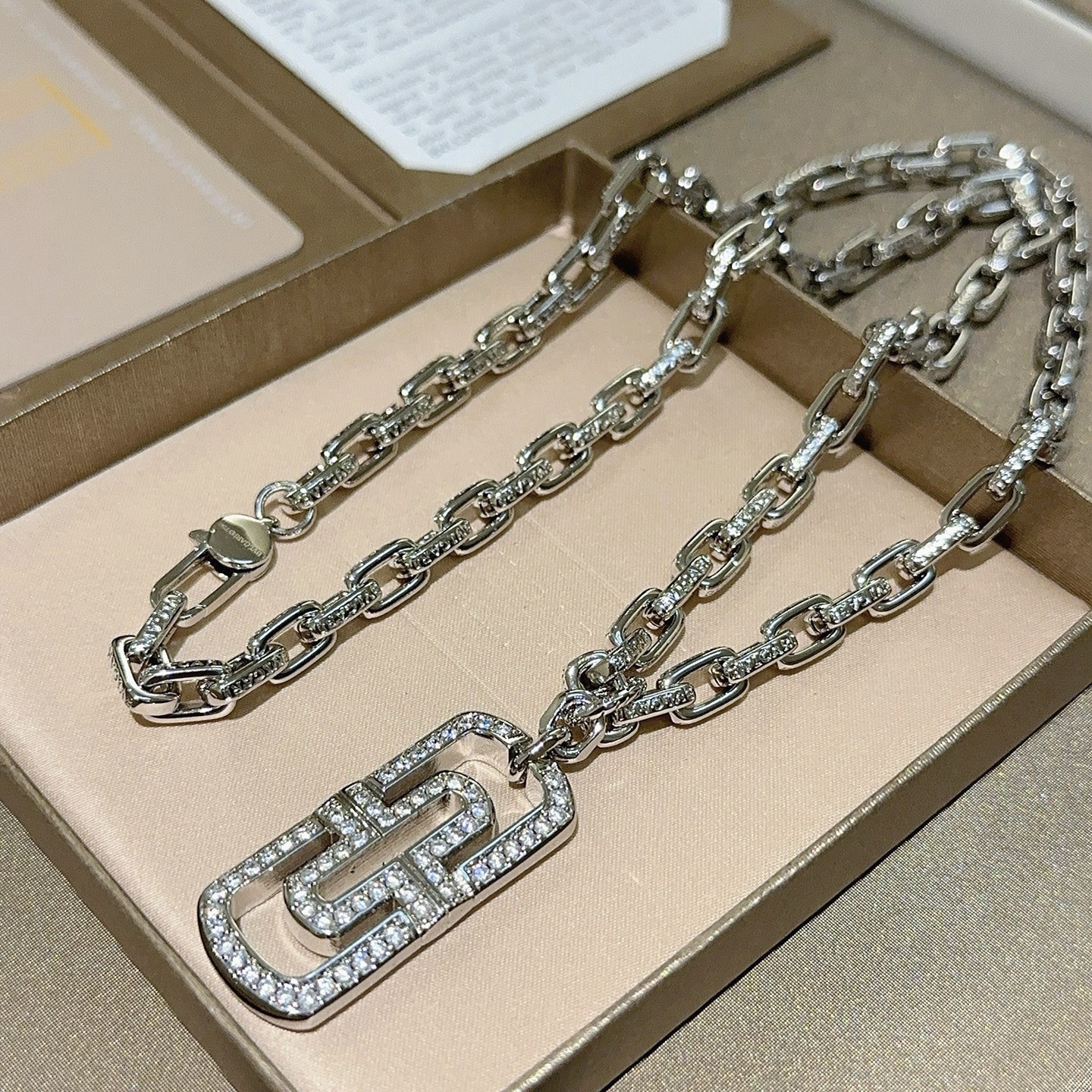 Bvlgari Parentesi necklace silver-toned metal with clear diamond pave accents 60cm