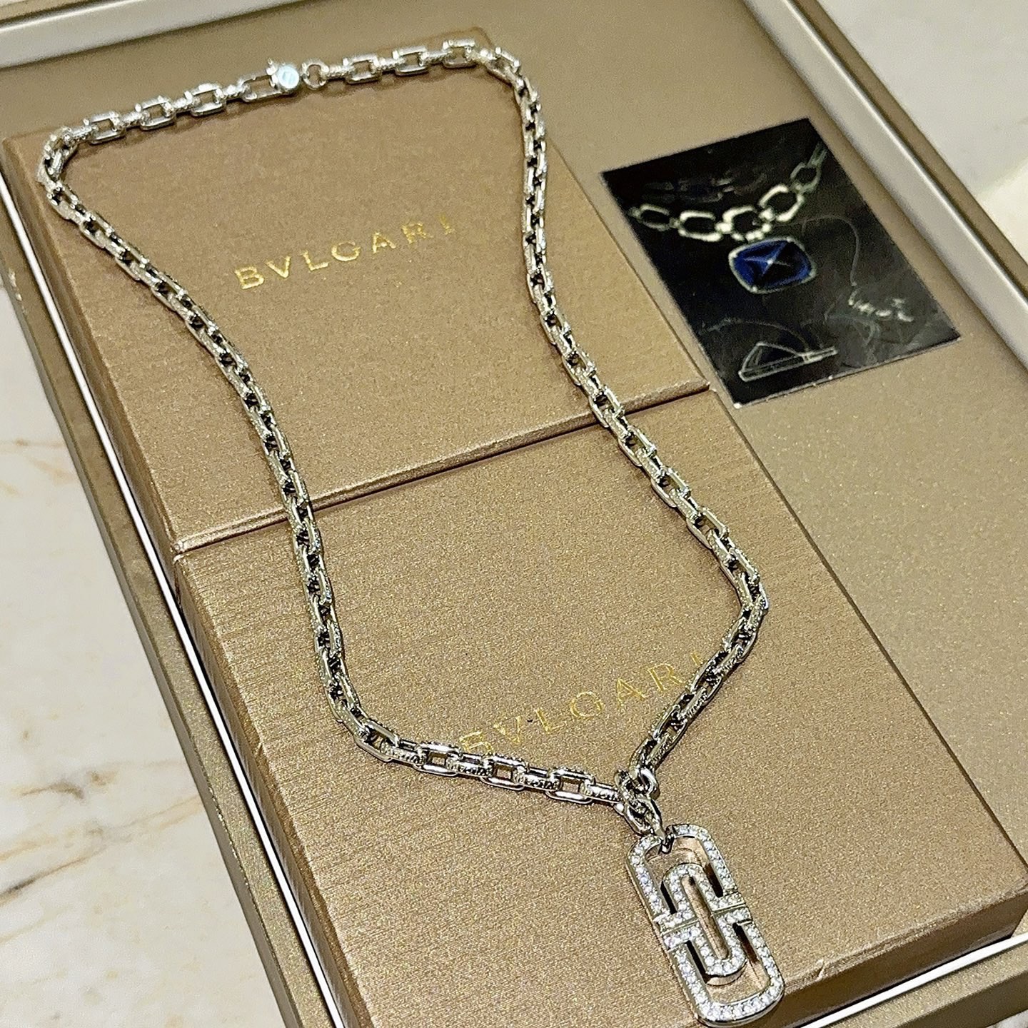 Bvlgari Parentesi necklace silver-toned metal with clear diamond pave accents 60cm
