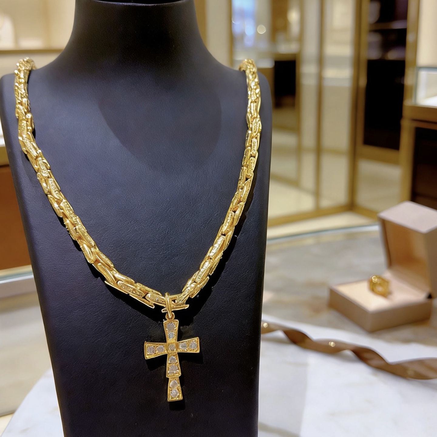 Bvlgari DIVAS DREAM Cross Pendant Chain necklace 18k yellow gold with clear diamond accents 50cm