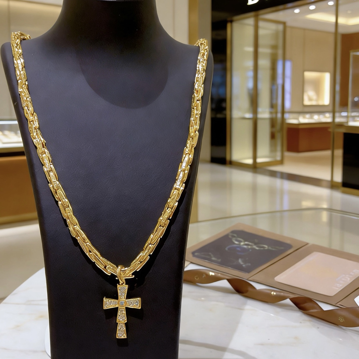 Bvlgari DIVAS DREAM Cross Pendant Chain necklace 18k yellow gold with clear diamond accents 50cm