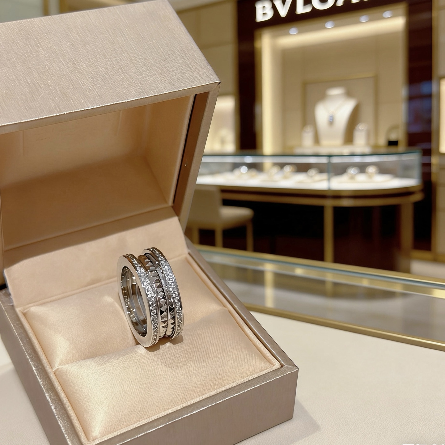 Bvlgari B zero1 Rock ring 18k white gold clear diamond 10