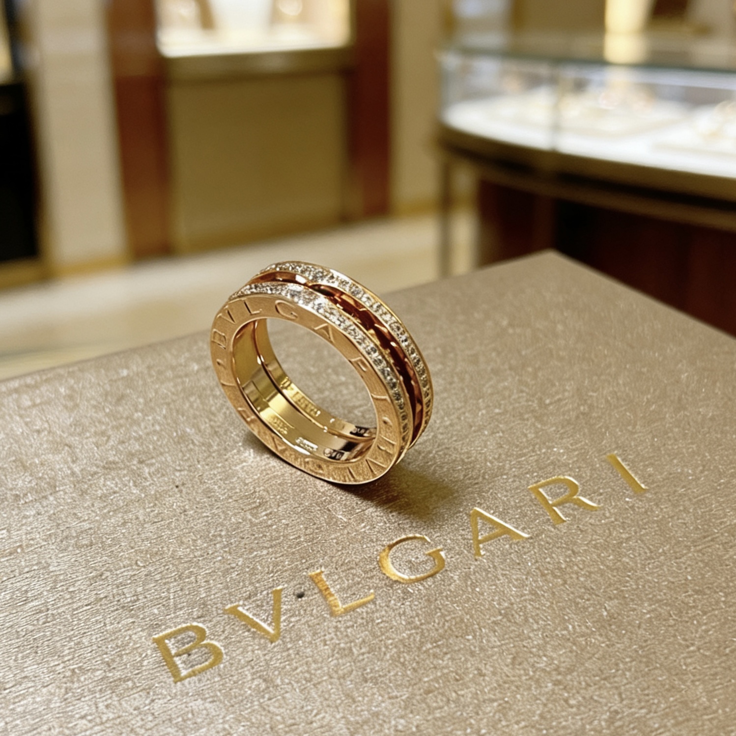Bvlgari B zero1 ring 18k yellow gold with clear pave diamonds 10