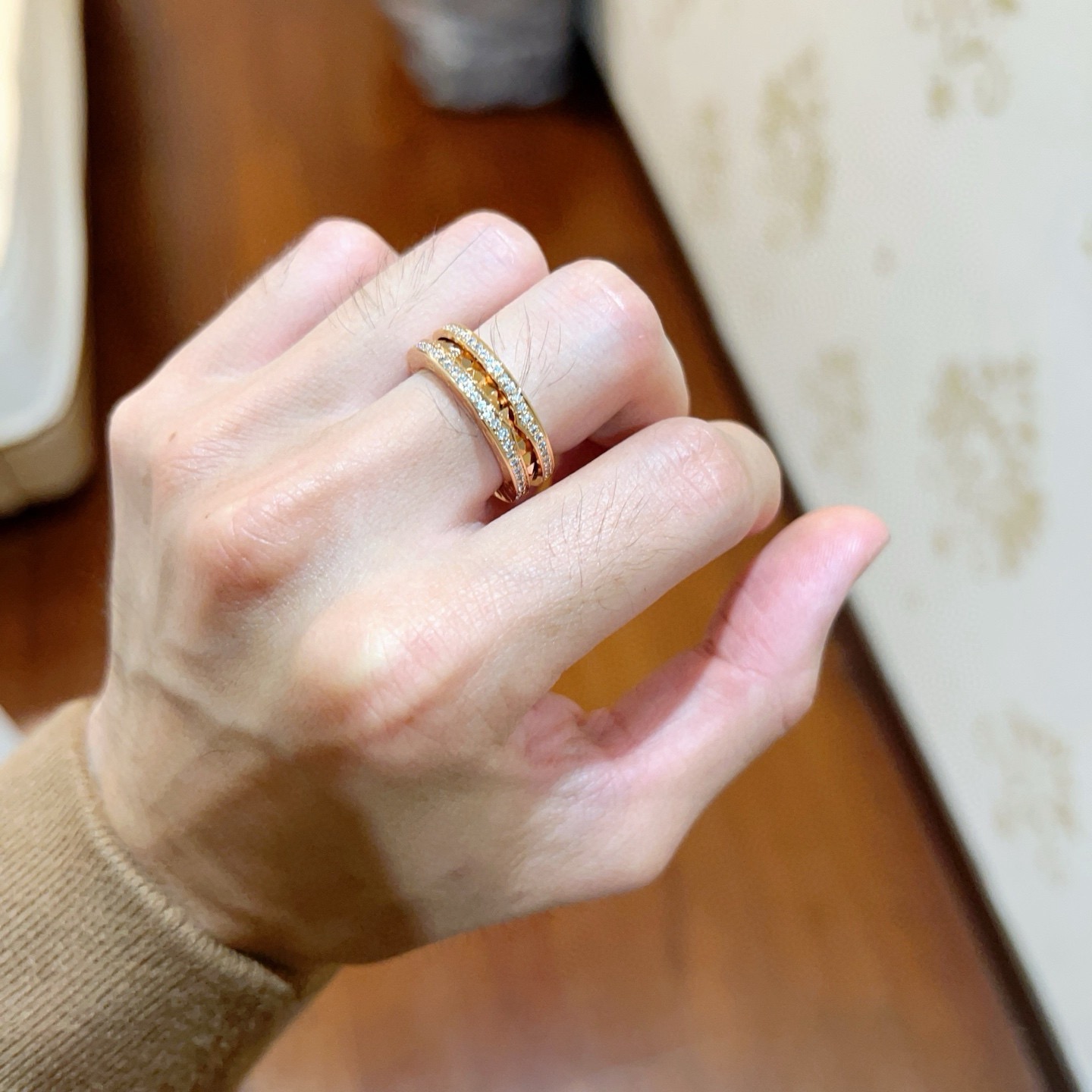 Bvlgari B zero1 ring 18k yellow gold with clear pave diamonds 10