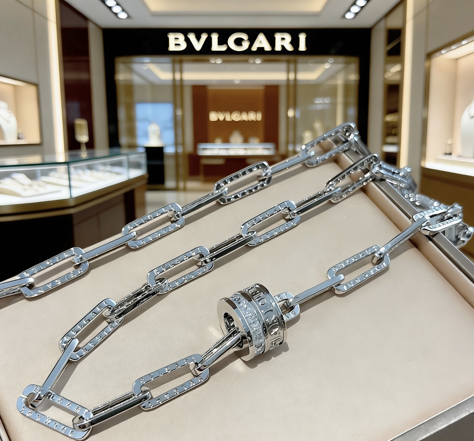 Bvlgari B zero1 necklace silver-toned metal with clear pave diamond accents 60cm