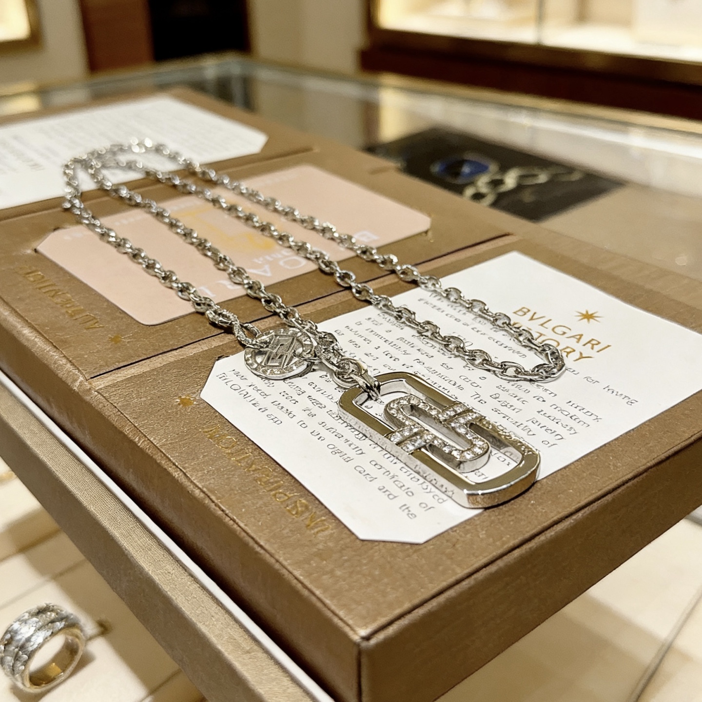 Bvlgari Parentesi necklace silver-toned metal with clear diamond accents 60cm