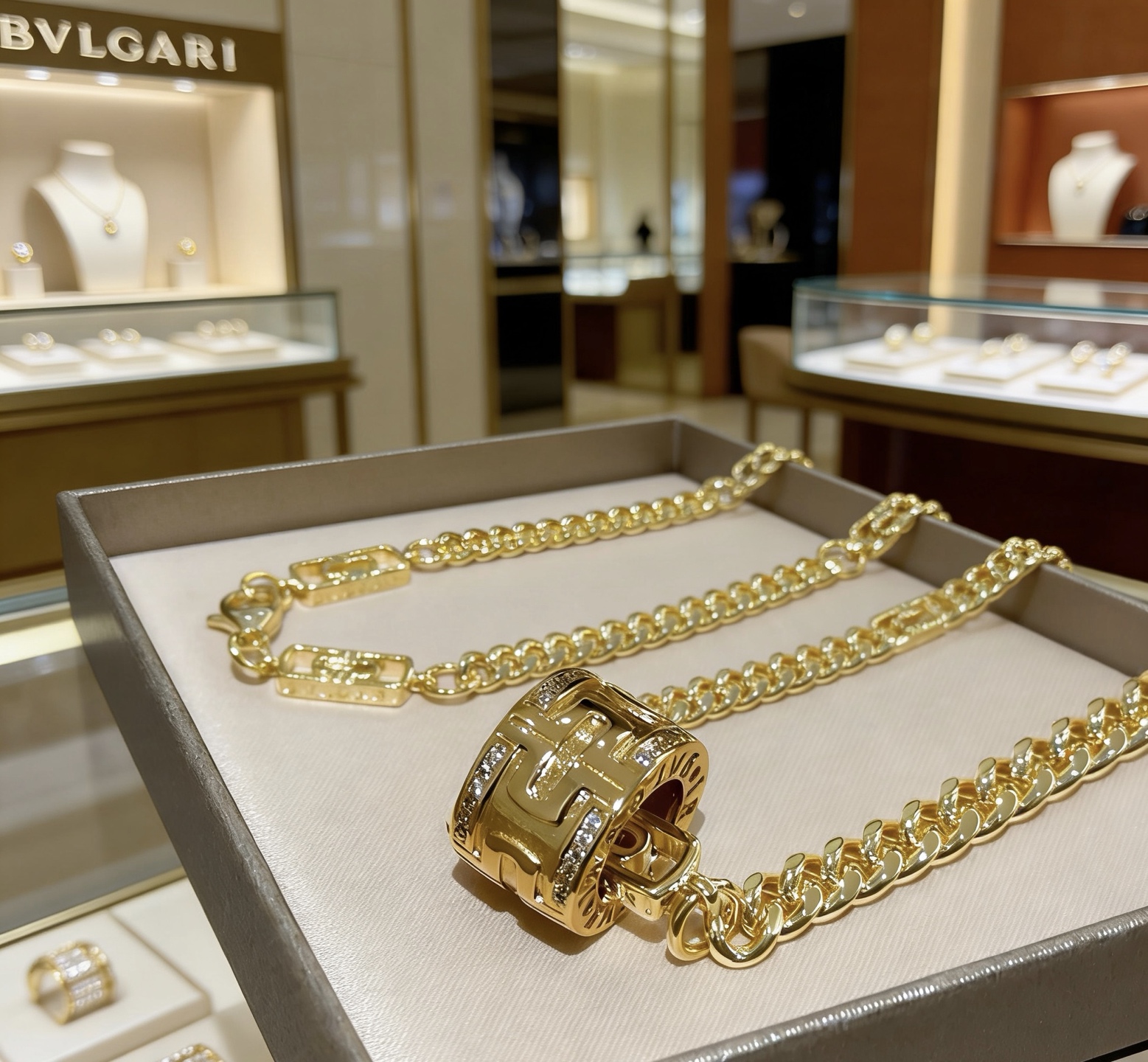 Bvlgari Bvlgari Bvlgari necklace 18K yellow gold with diamond accents 60cm