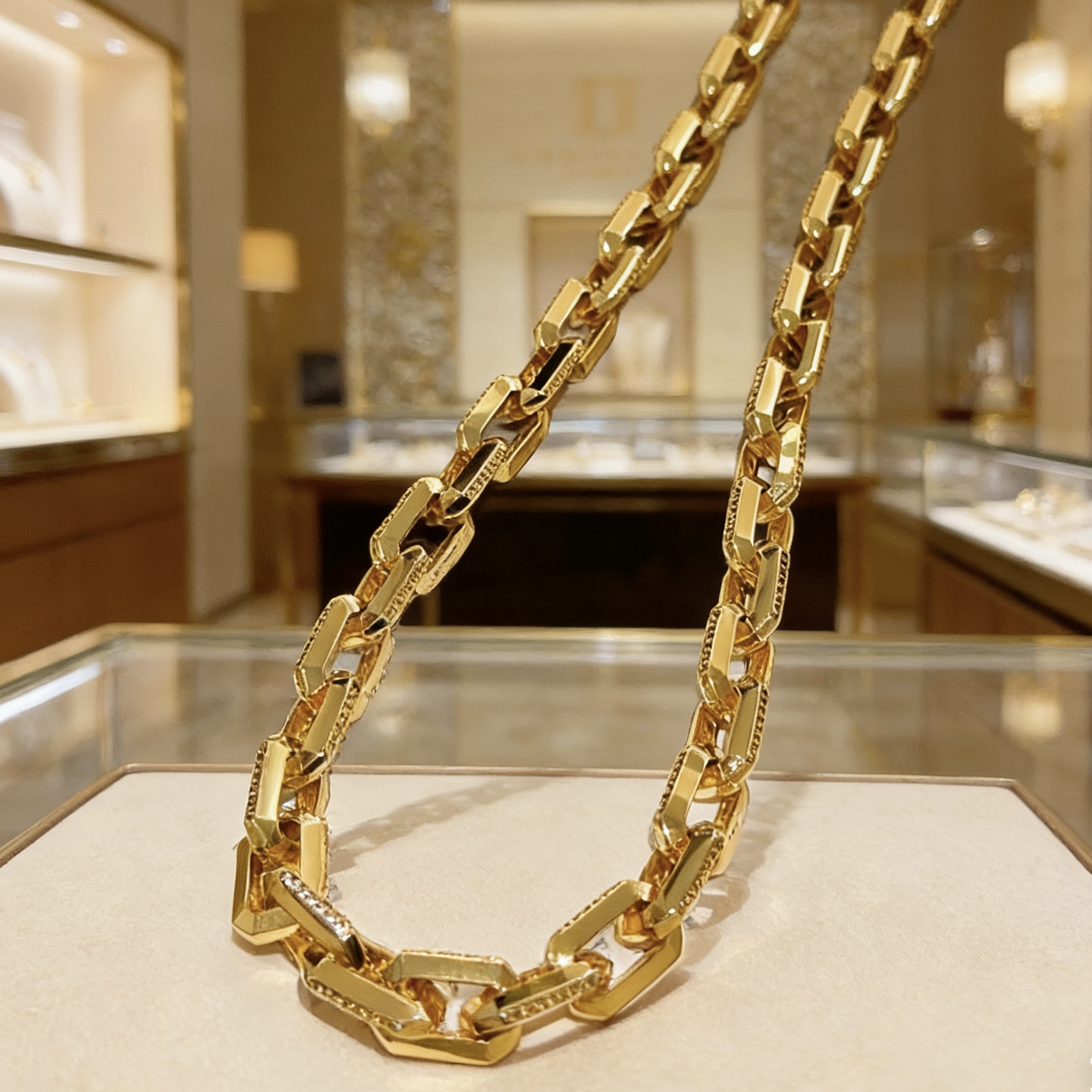 Bvlgari Bvlgari Bvlgari Chain necklace 18k yellow gold with clear diamond accents and black enamel detailing 50cm