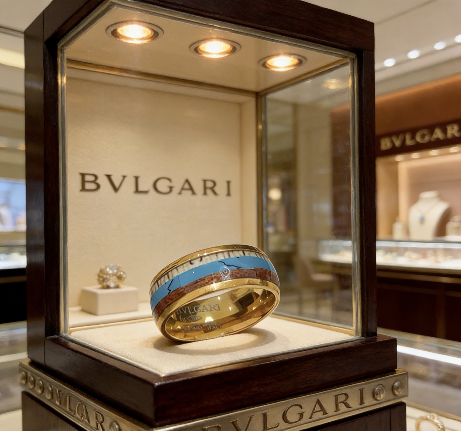 Bvlgari B zero1 ring Yellow gold with turquoise red jasper and mother-of-pearl inlay 10