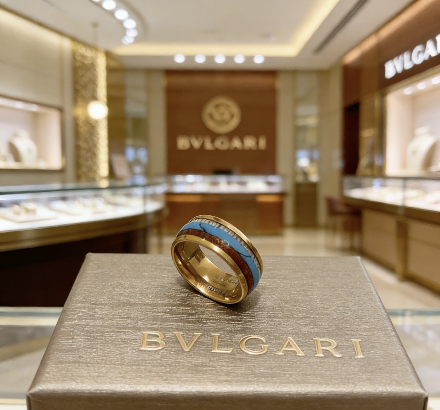 Bvlgari B zero1 ring Yellow gold with turquoise red jasper and mother-of-pearl inlay 10