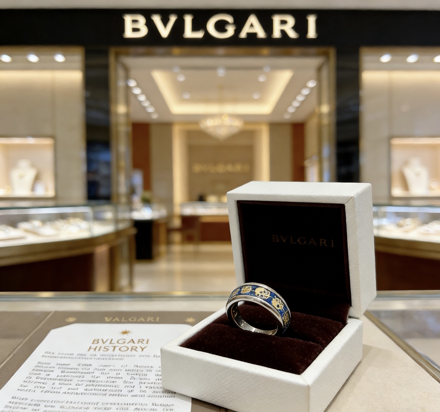 Bvlgari Bvlgari V ring silver-toned metal gold accents blue enamel 10