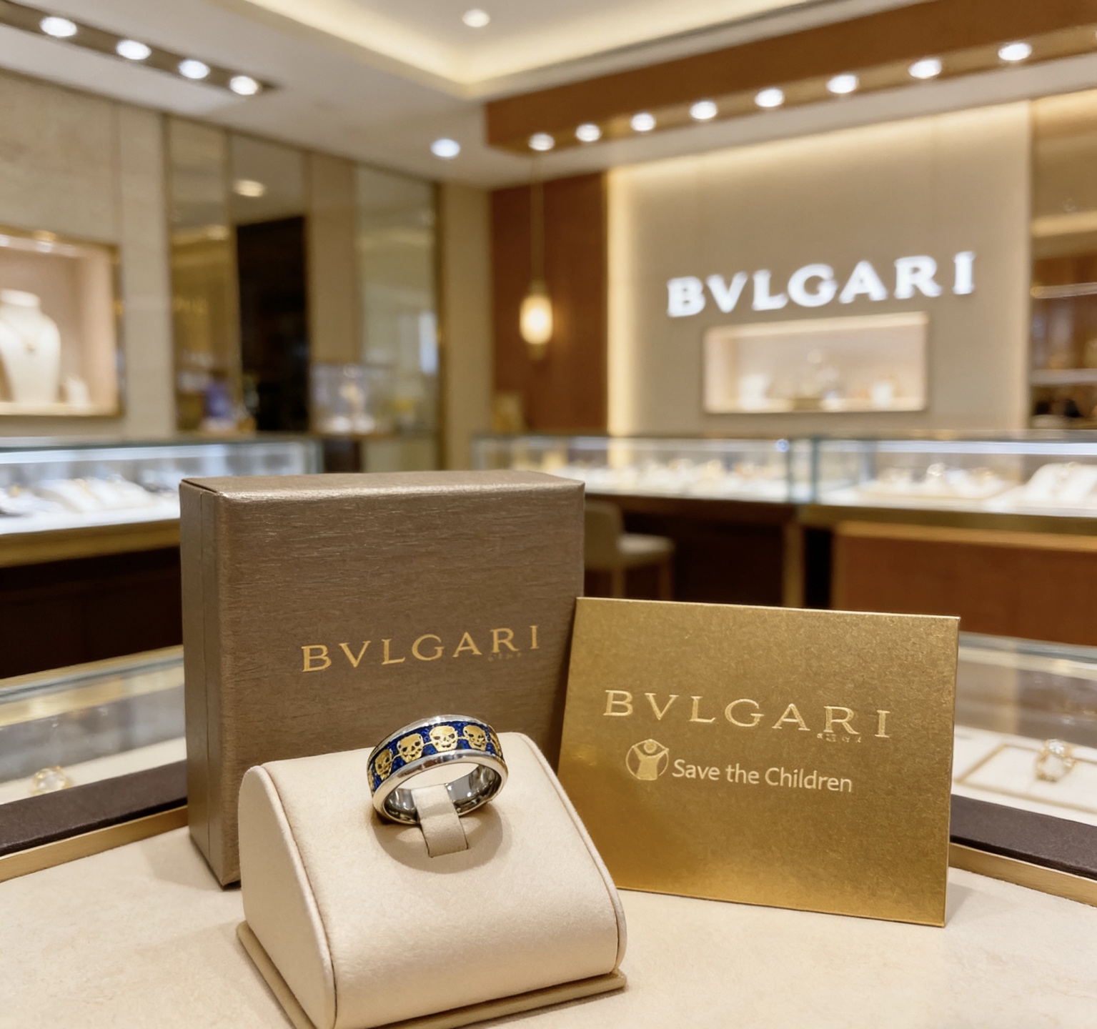 Bvlgari Bvlgari V ring silver-toned metal gold accents blue enamel 10