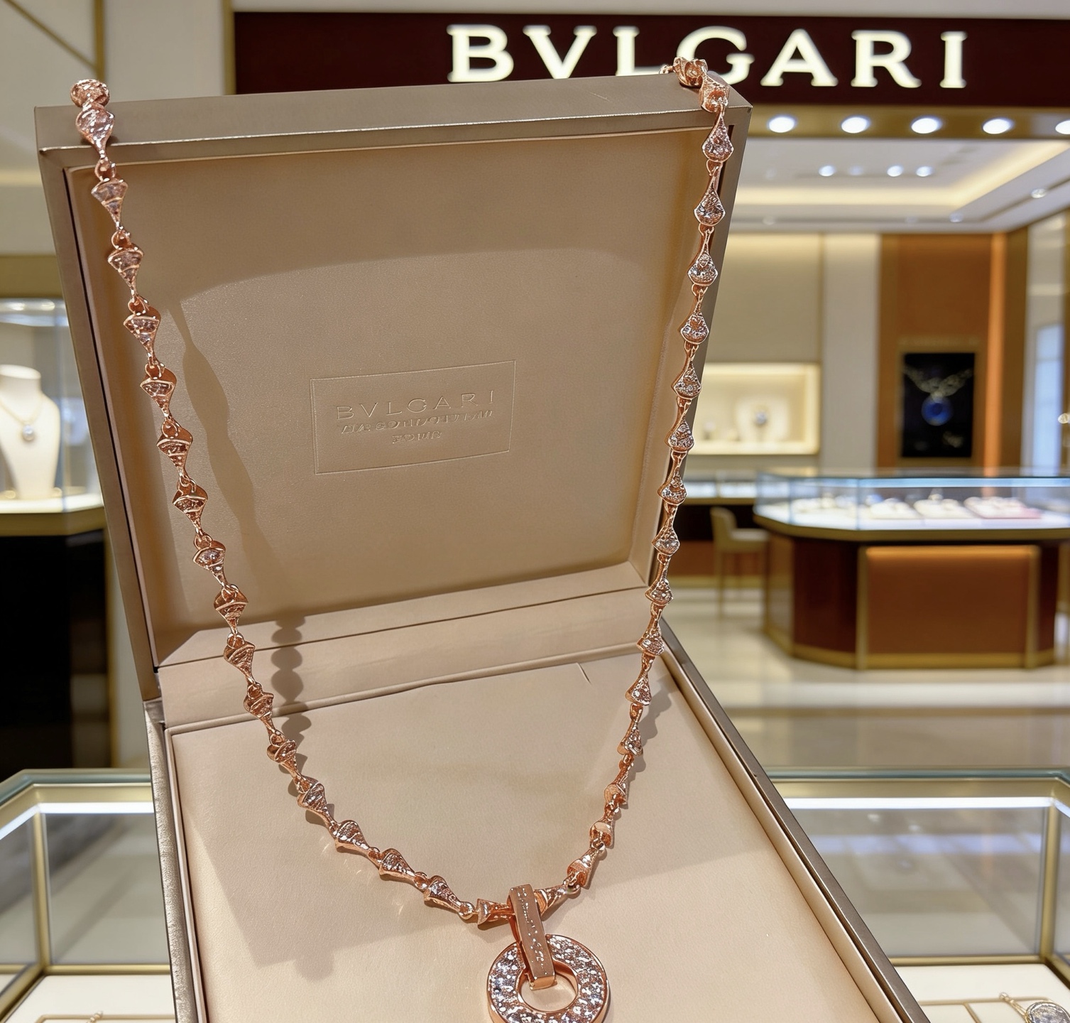 Bvlgari DIVAS DREAM necklace Rose gold with clear pave diamonds 42cm