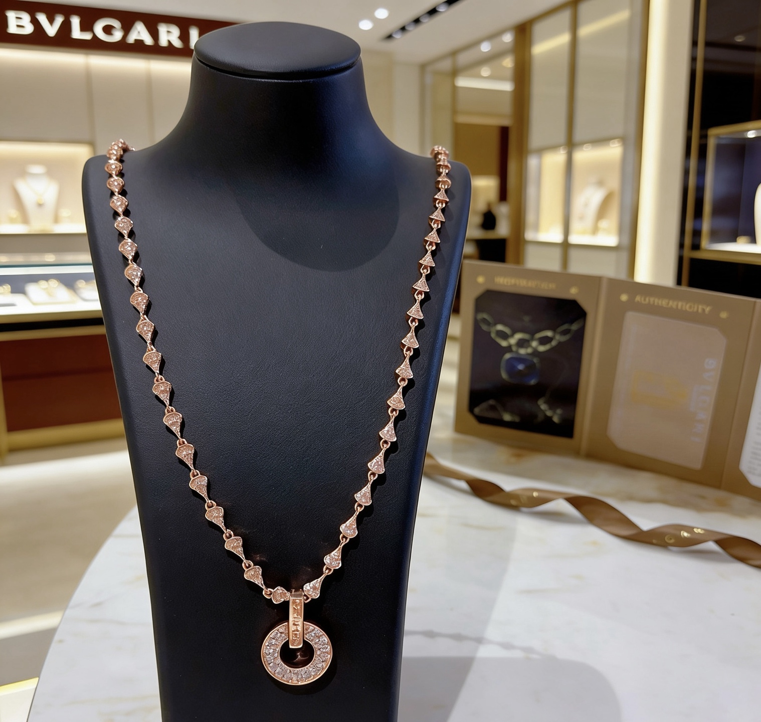 Bvlgari DIVAS DREAM necklace Rose gold with clear pave diamonds 42cm