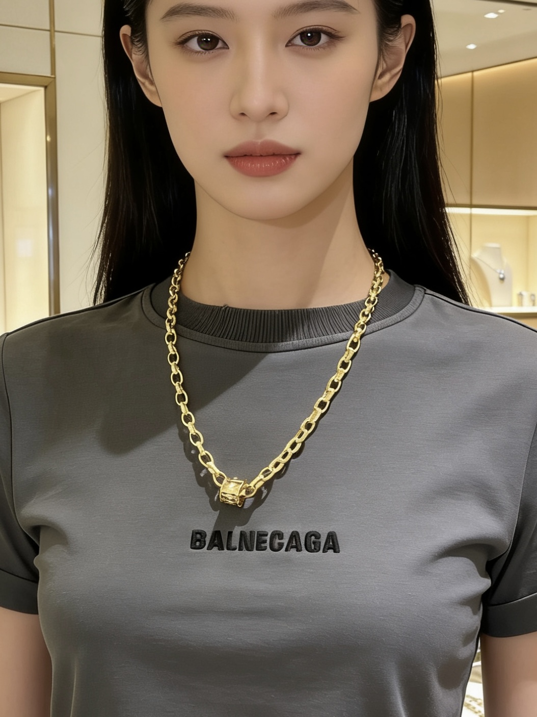 Bvlgari B zero1 necklace 18k yellow gold with clear diamond accents 45cm