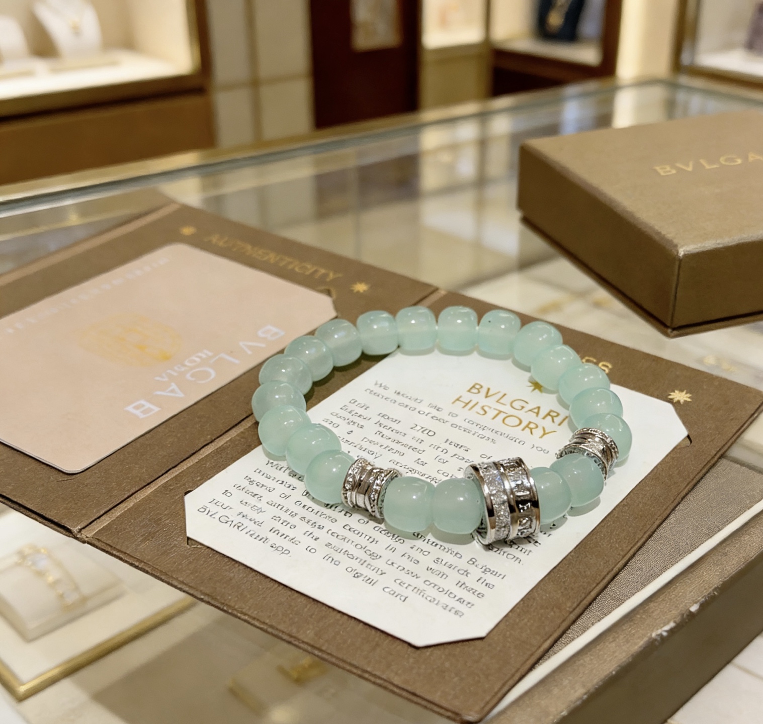 Bvlgari B zero1 bracelet Silver-toned metal with pale aqua blue beads and clear diamond accents 18cm