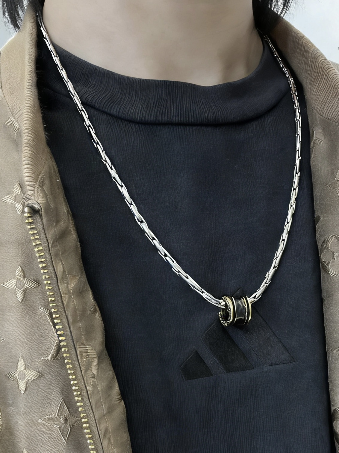 Bvlgari B zero1 necklace silver-toned stainless steel yellow gold accents black ceramic 60cm