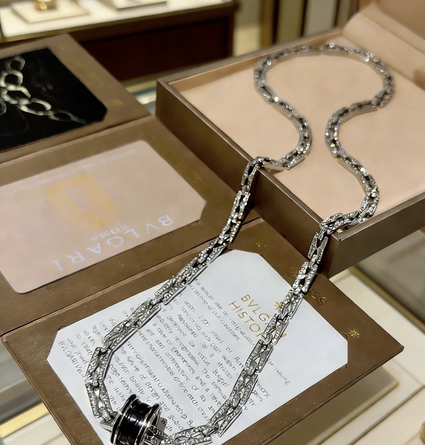 Bvlgari B zero1 necklace Silver-toned metal with black ceramic and pave clear diamonds 60cm