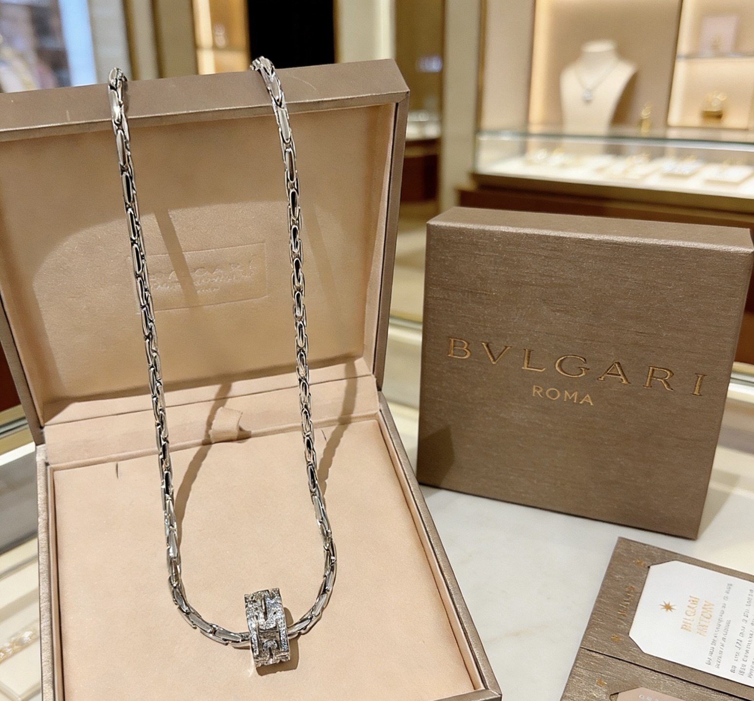 Bvlgari Parentesi necklace Silver-toned white gold with clear diamond accents 60cm
