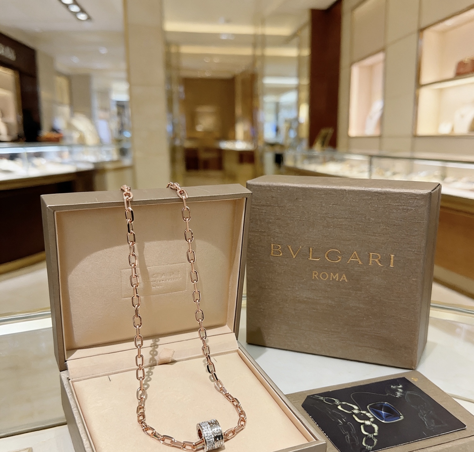 Bvlgari B zero1 necklace Rose gold chain white gold diamond-set pendant 60cm
