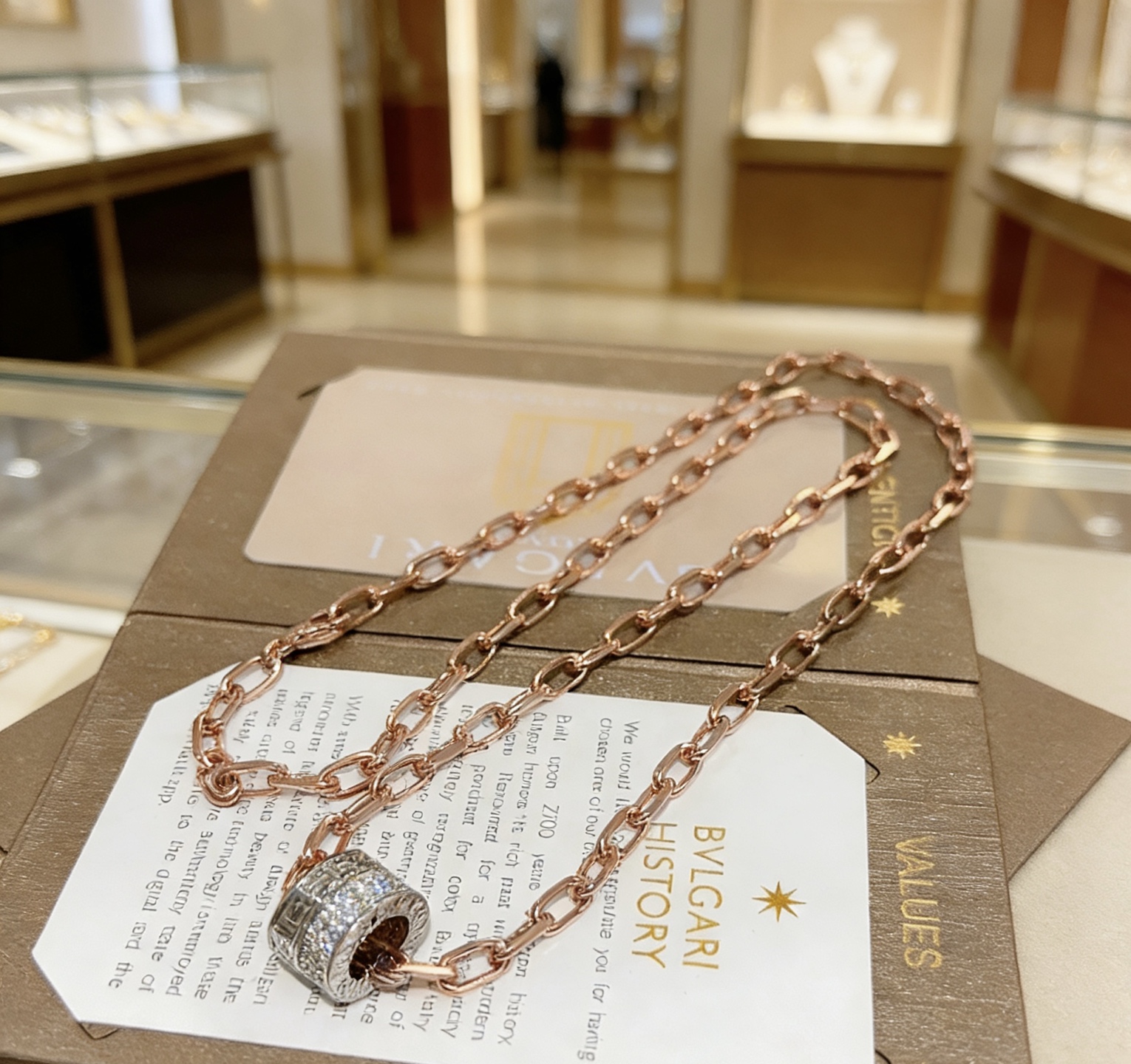 Bvlgari B zero1 necklace Rose gold chain white gold diamond-set pendant 60cm