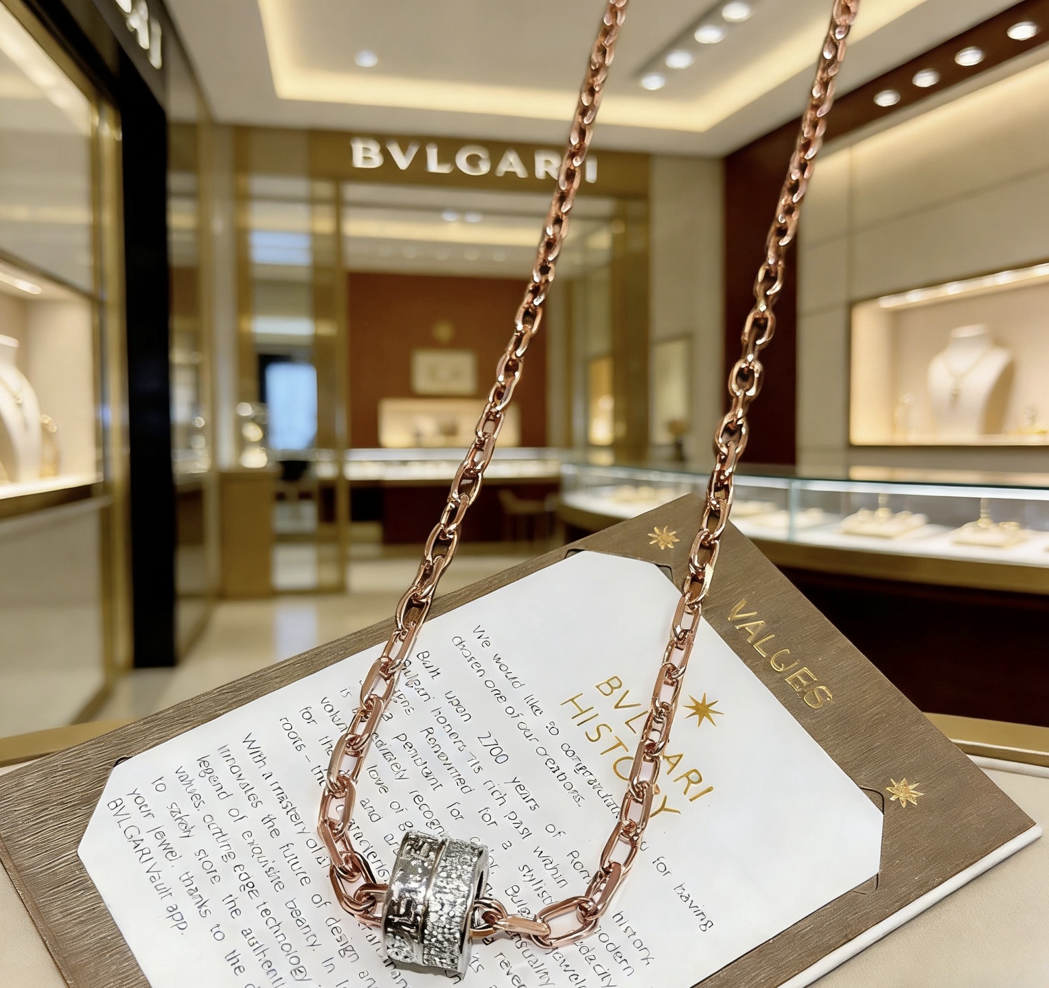 Bvlgari B zero1 necklace Rose gold chain white gold diamond-set pendant 60cm