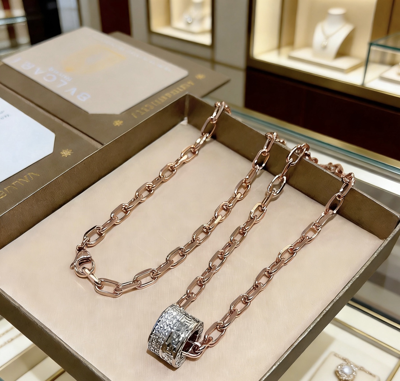 Bvlgari B zero1 necklace Rose gold chain white gold diamond-set pendant 60cm