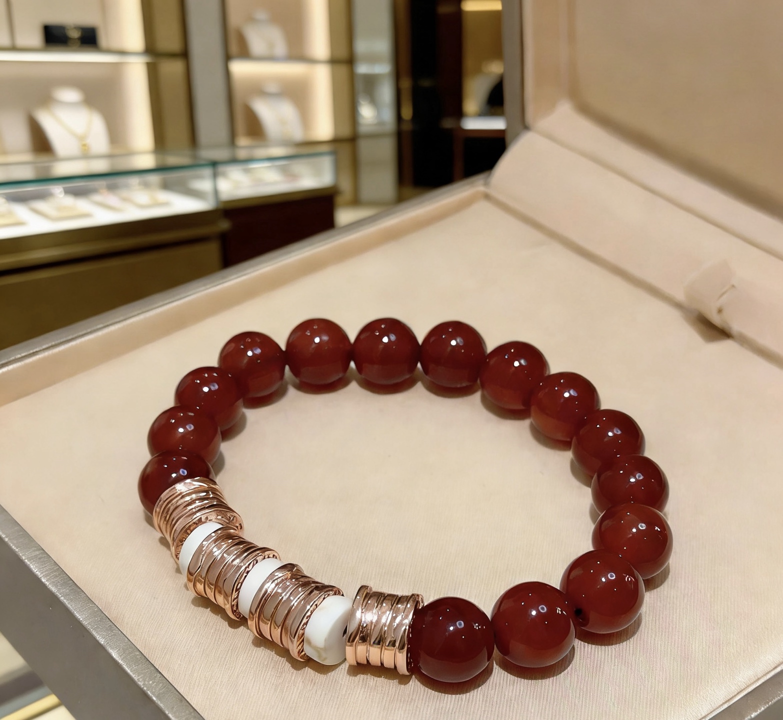 Bvlgari B zero1 bracelet Rose gold with red carnelian and white ceramic accents 18