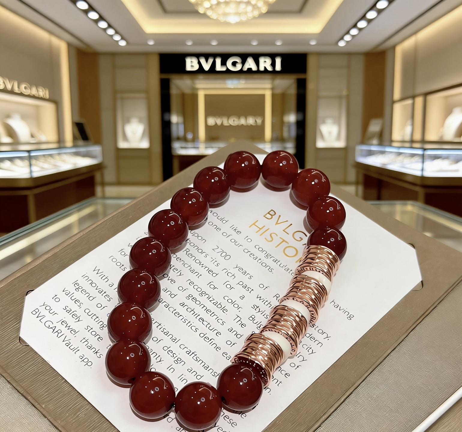 Bvlgari B zero1 bracelet Rose gold with red carnelian and white ceramic accents 18