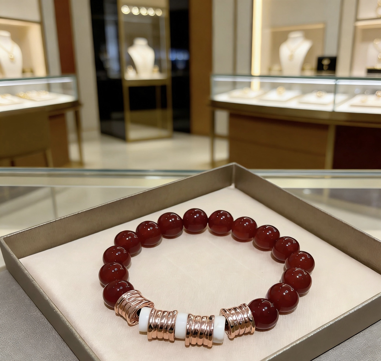 Bvlgari B zero1 bracelet Rose gold with red carnelian and white ceramic accents 18