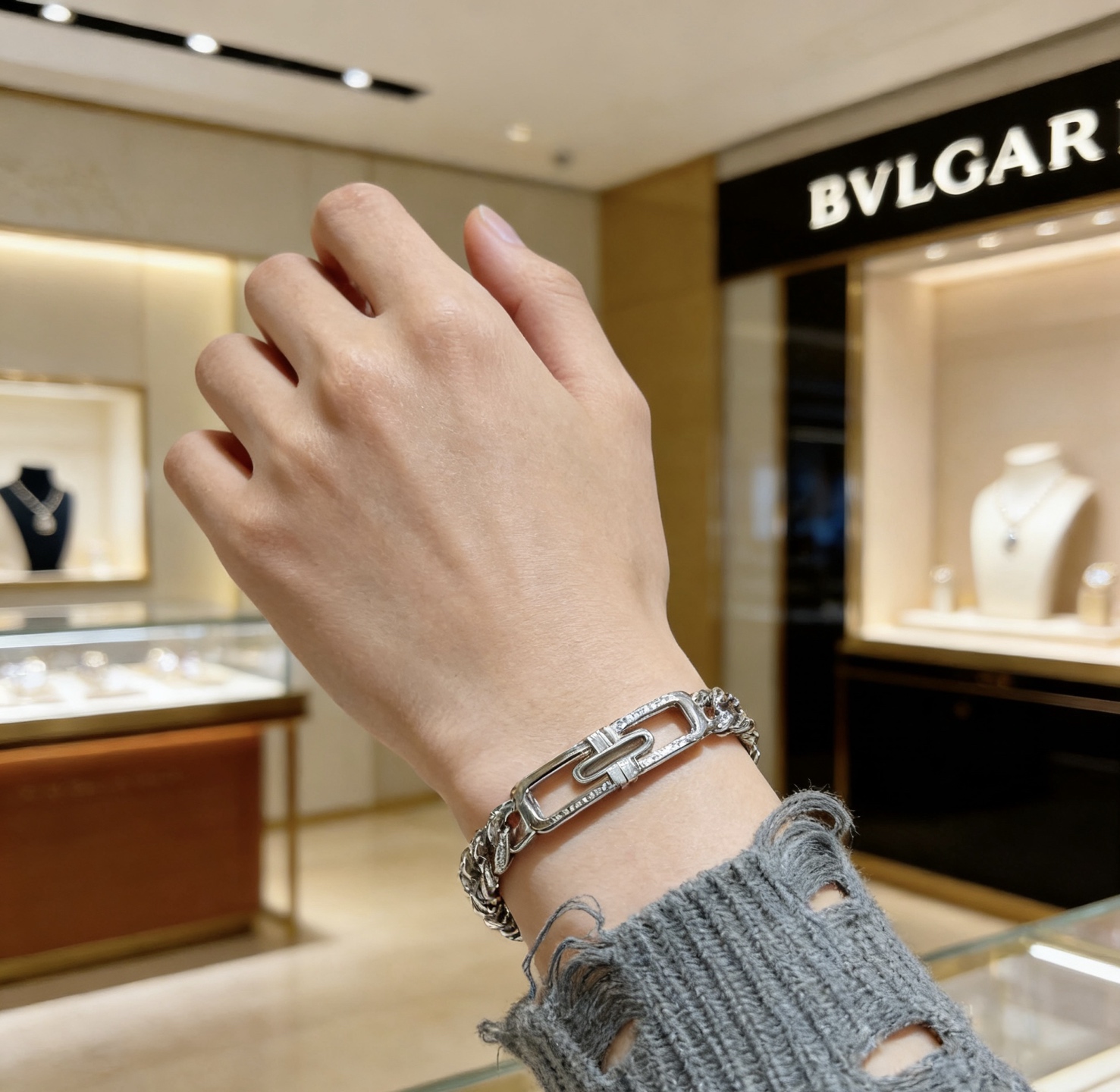 Bvlgari Parentesi bracelet Silver-toned metal with clear diamond pave 20cm