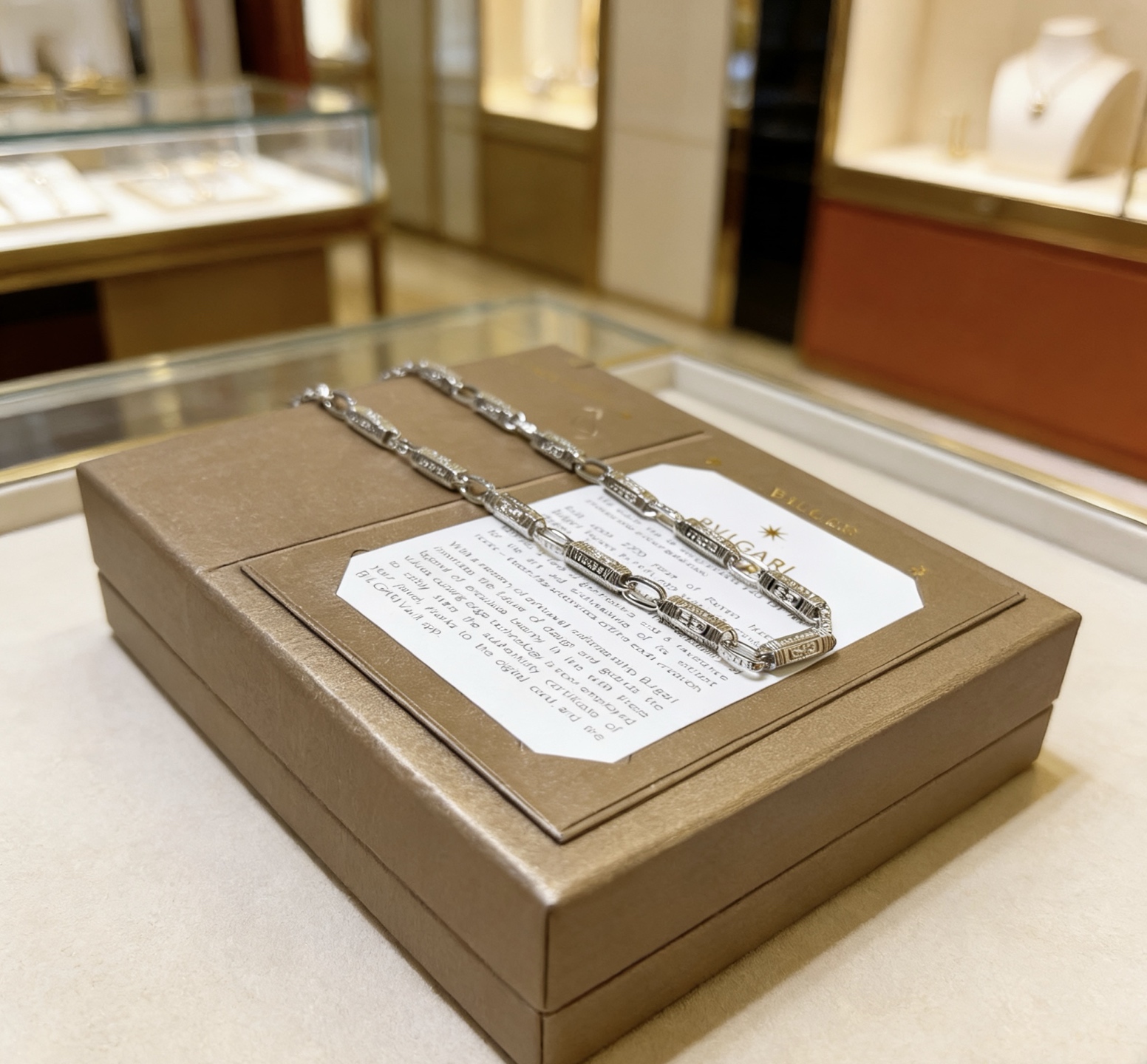 Bvlgari Bvlgari Bvlgari necklace silver-toned metal with clear diamond accents 50cm
