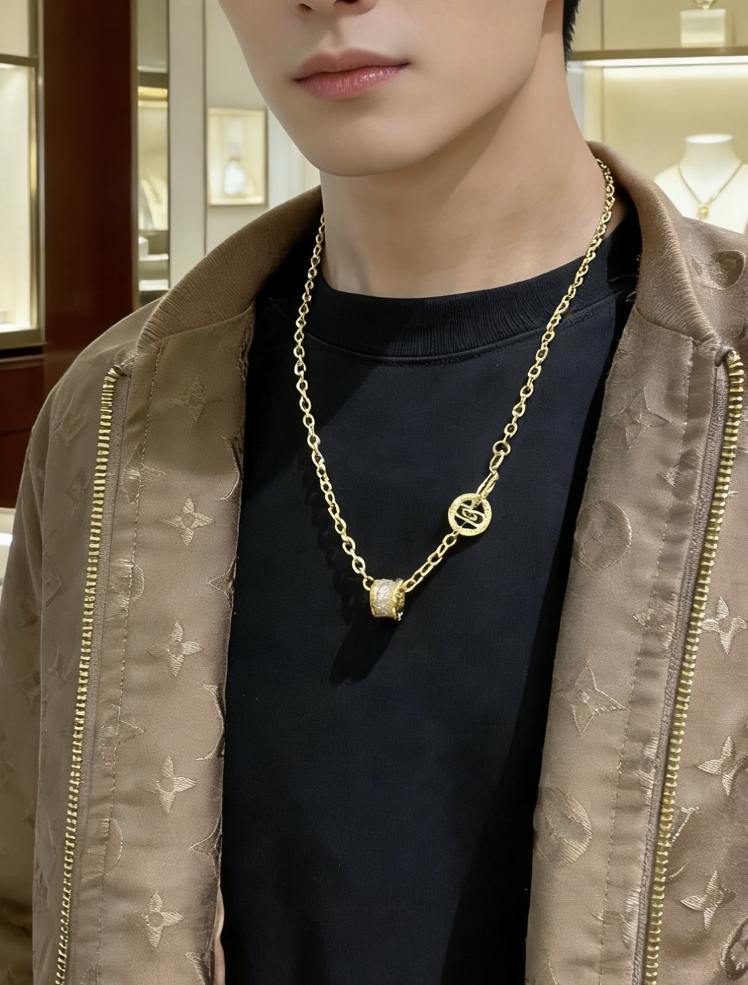 Bvlgari B zero1 necklace yellow gold with clear pave diamonds 60cm