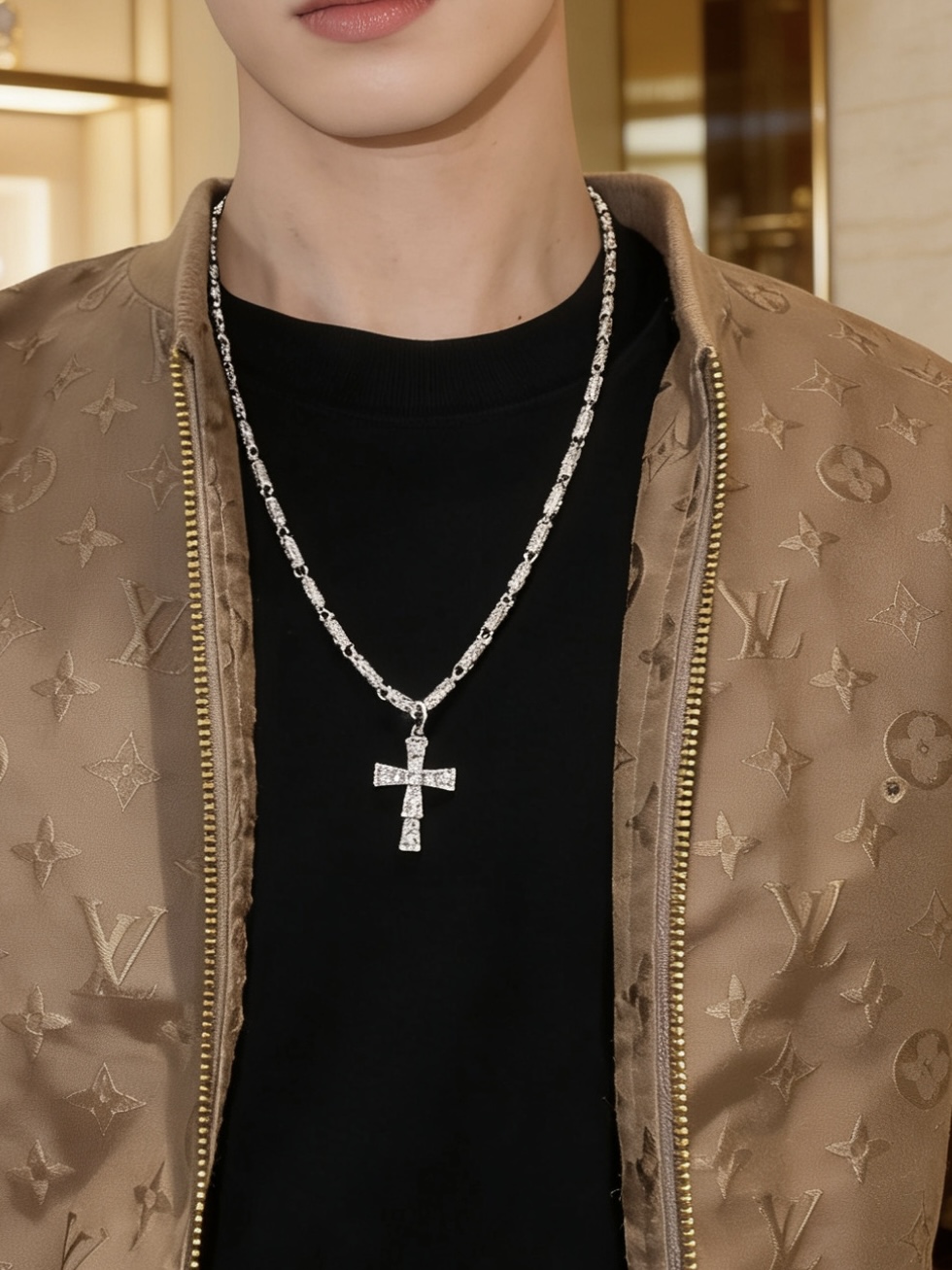 Bvlgari Serpenti Cross Pendant necklace 18K white gold with diamond accents 60cm