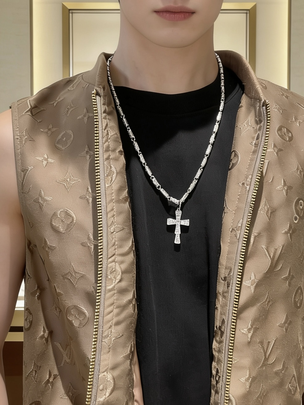 Bvlgari Serpenti Cross Pendant necklace 18K white gold with diamond accents 60cm