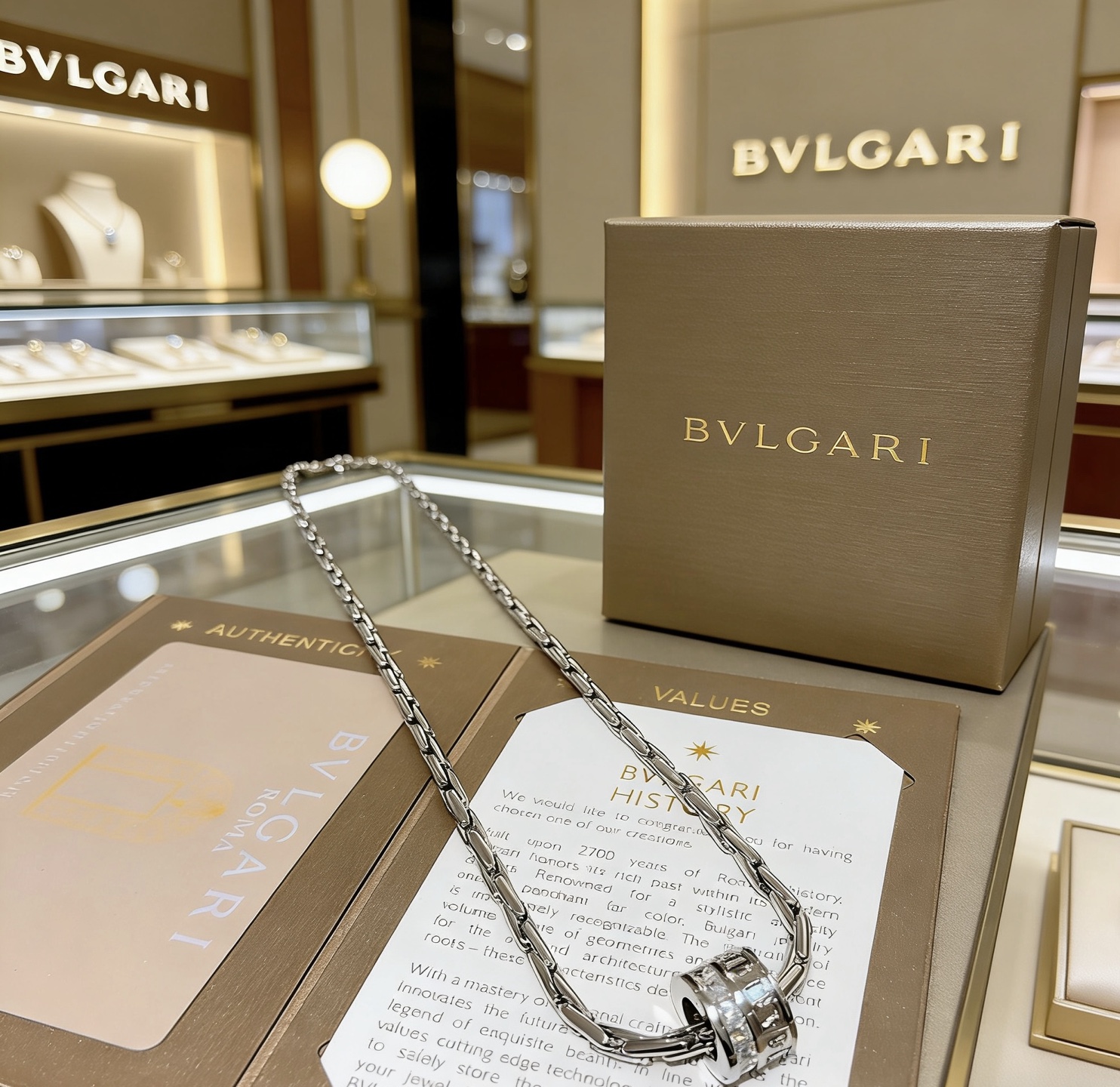 Bvlgari B zero1 necklace silver-toned white gold with clear diamond accents 60cm