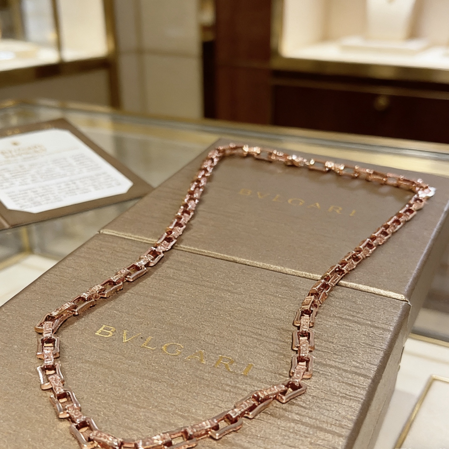 Bvlgari Bvlgari V necklace 18K rose gold with diamond accents 45cm