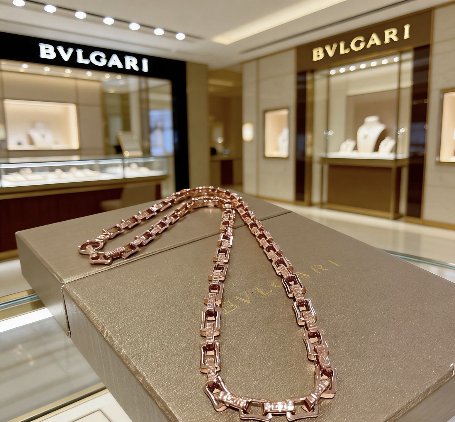 Bvlgari Bvlgari V necklace 18K rose gold with diamond accents 45cm