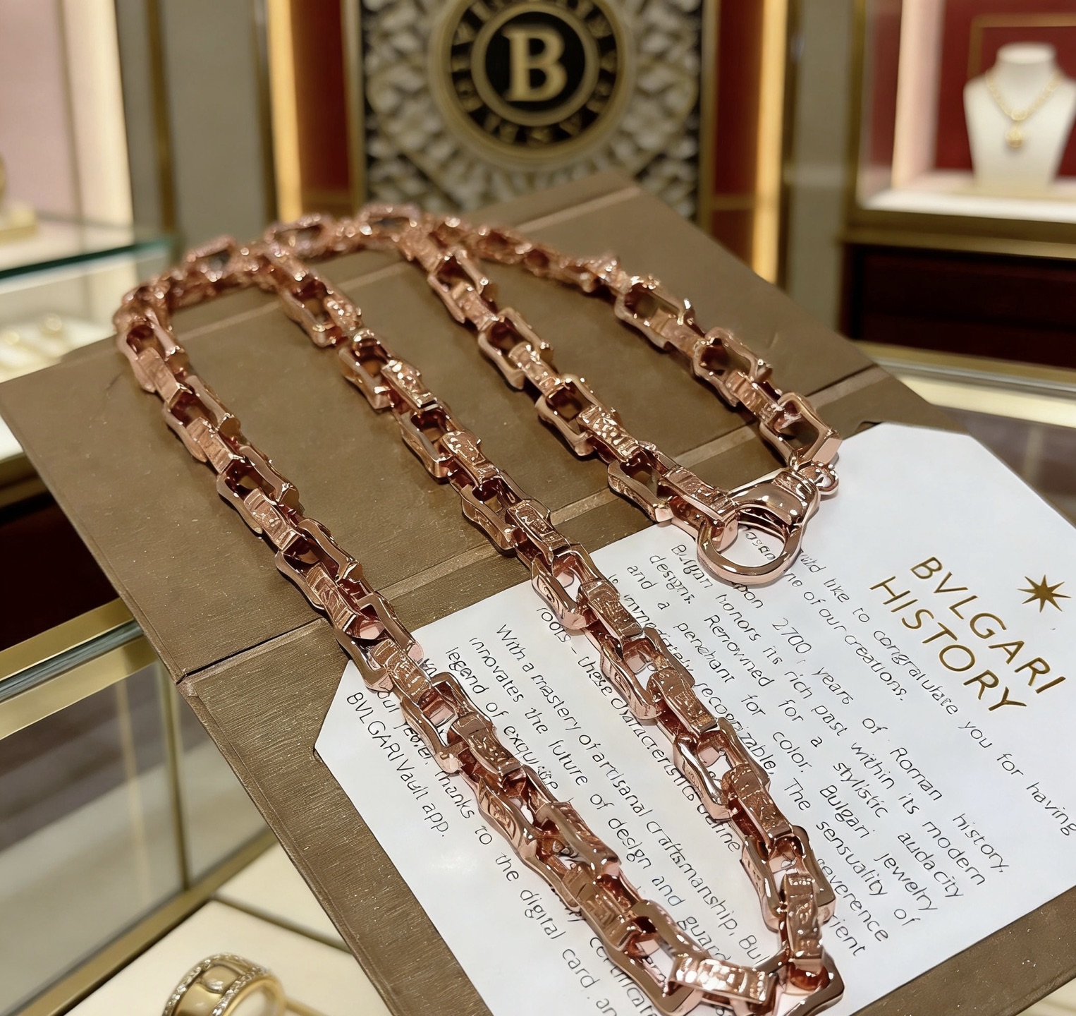 Bvlgari Bvlgari V necklace 18K rose gold with diamond accents 45cm