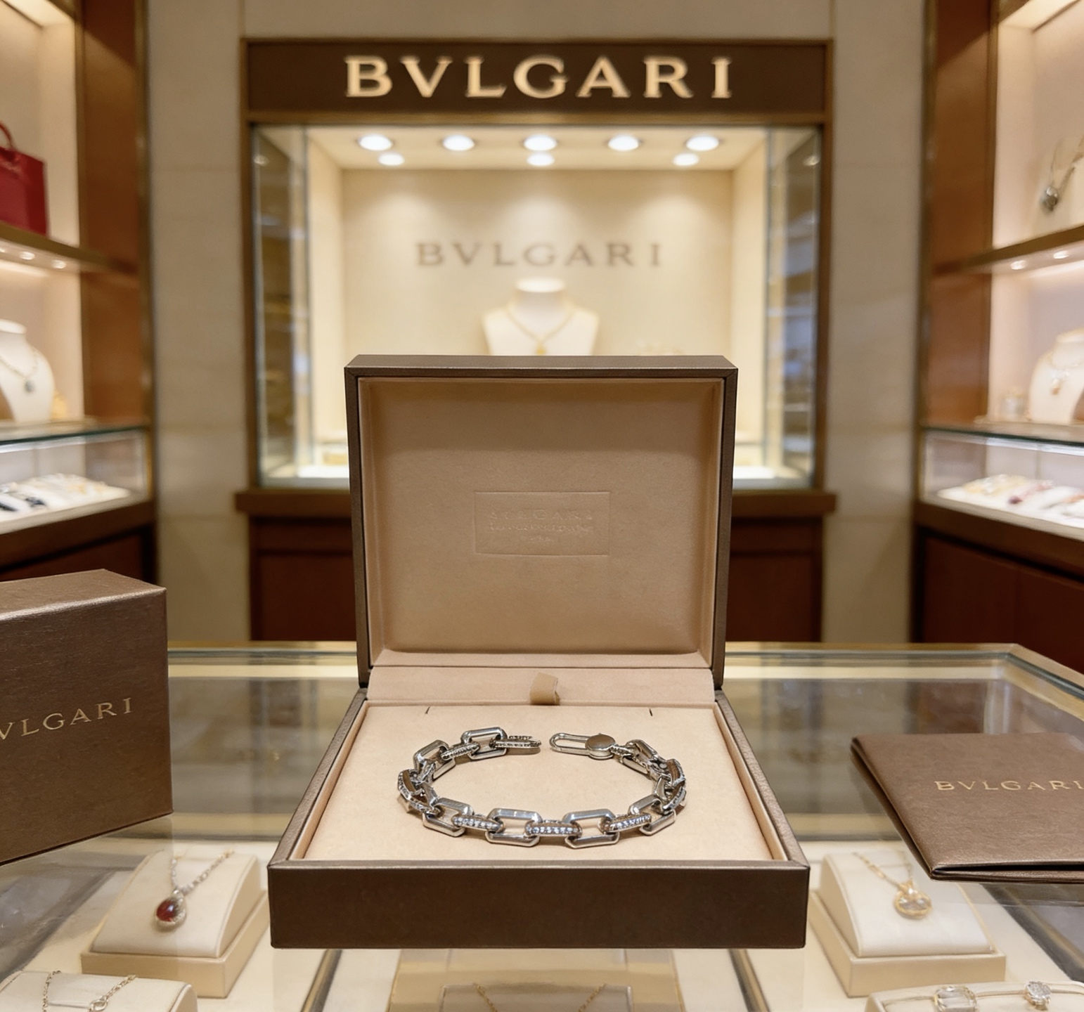Bvlgari Bvlgari Bvlgari Chain bracelet silver-toned metal with clear diamond accents 20cm