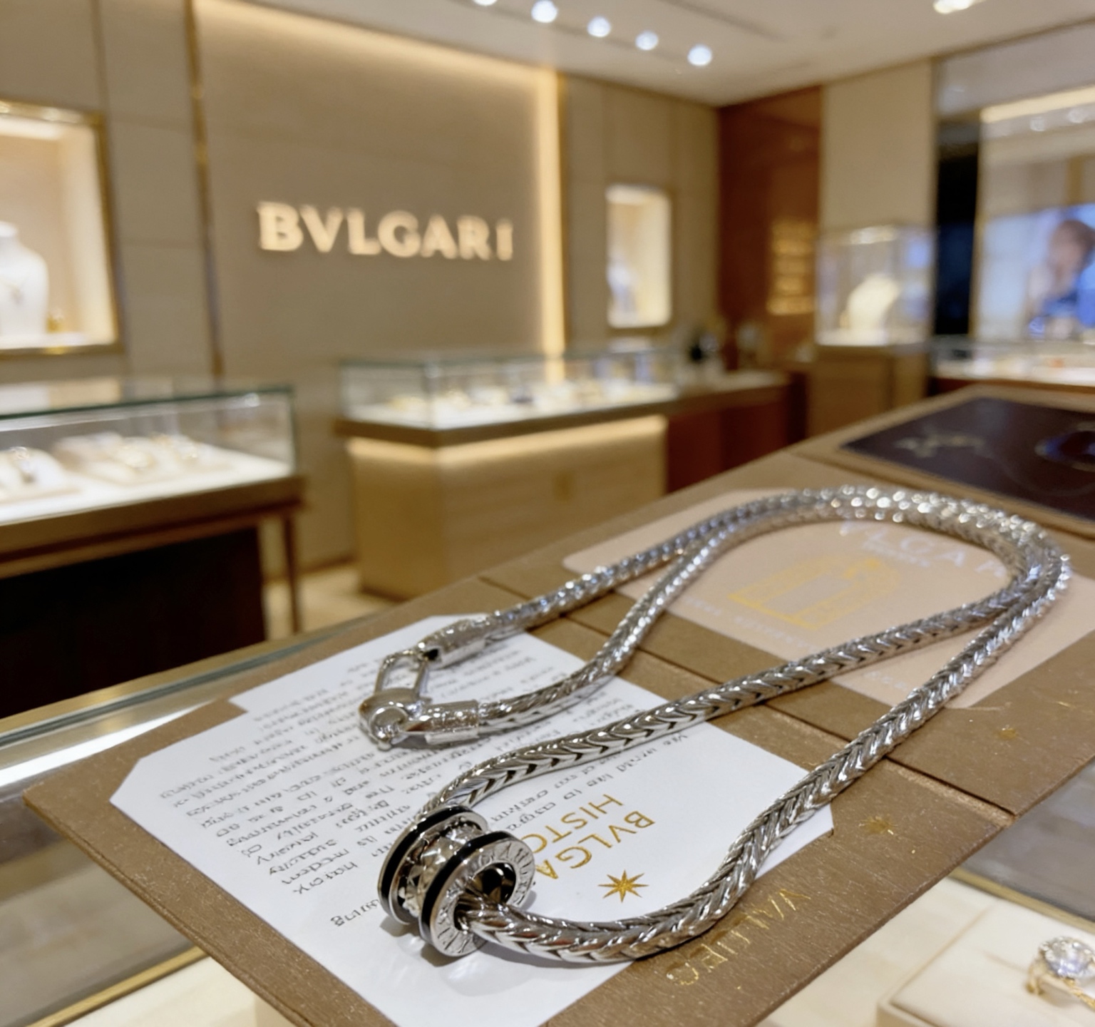 Bvlgari B zero1 necklace silver-toned metal with black enamel accents 60cm