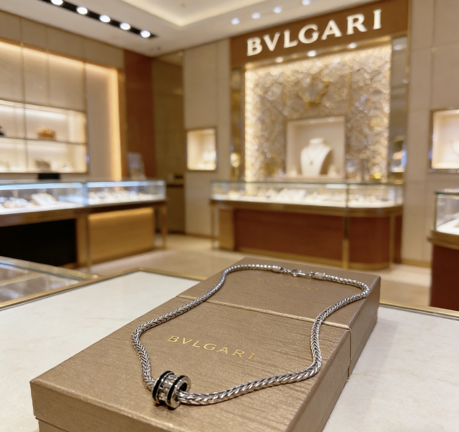 Bvlgari B zero1 necklace silver-toned metal with black enamel accents 60cm