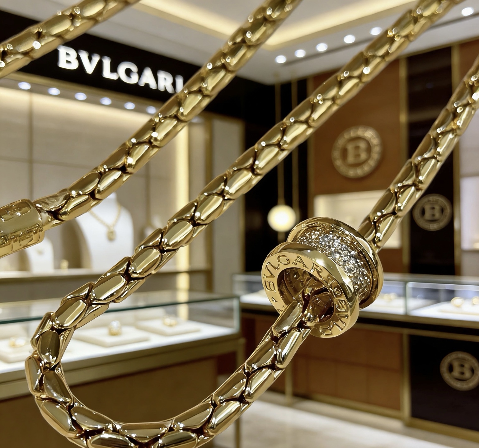 Bvlgari Bvlgari Bvlgari necklace 18k yellow gold with pave set clear diamonds 46cm