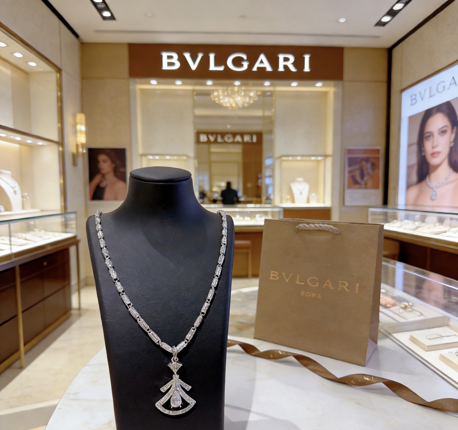 Bvlgari DIVAS DREAM necklace 18k white gold with clear diamonds 42cm