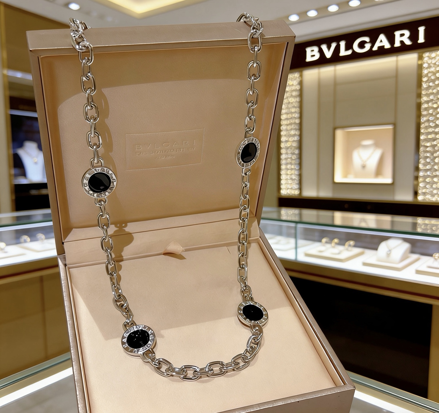 Bvlgari Bvlgari Bvlgari necklace silver-toned metal with black onyx inlays 45cm