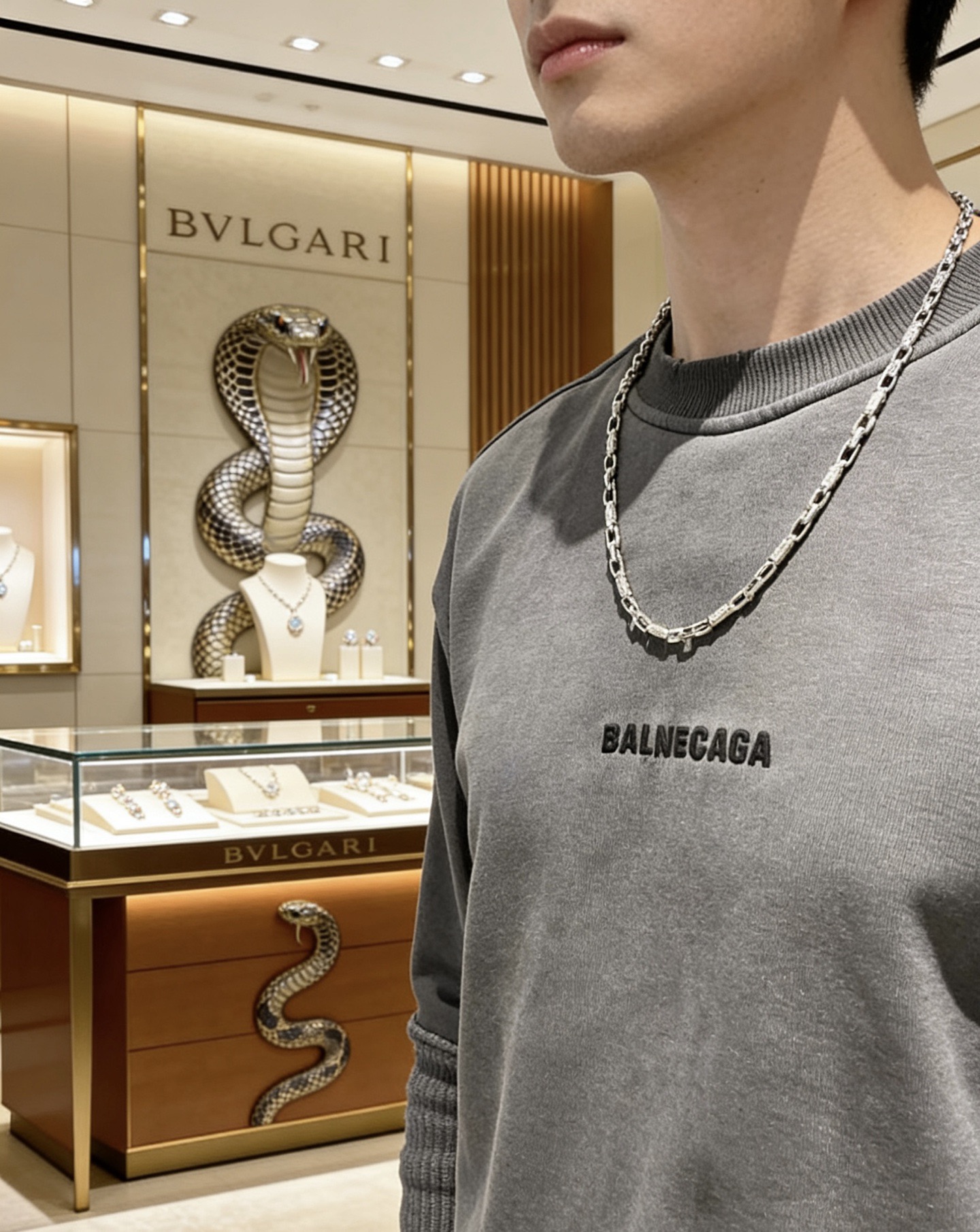 Bvlgari Bvlgari Bvlgari necklace silver-toned metal with engraved logo detailing no visible gemstones 50cm
