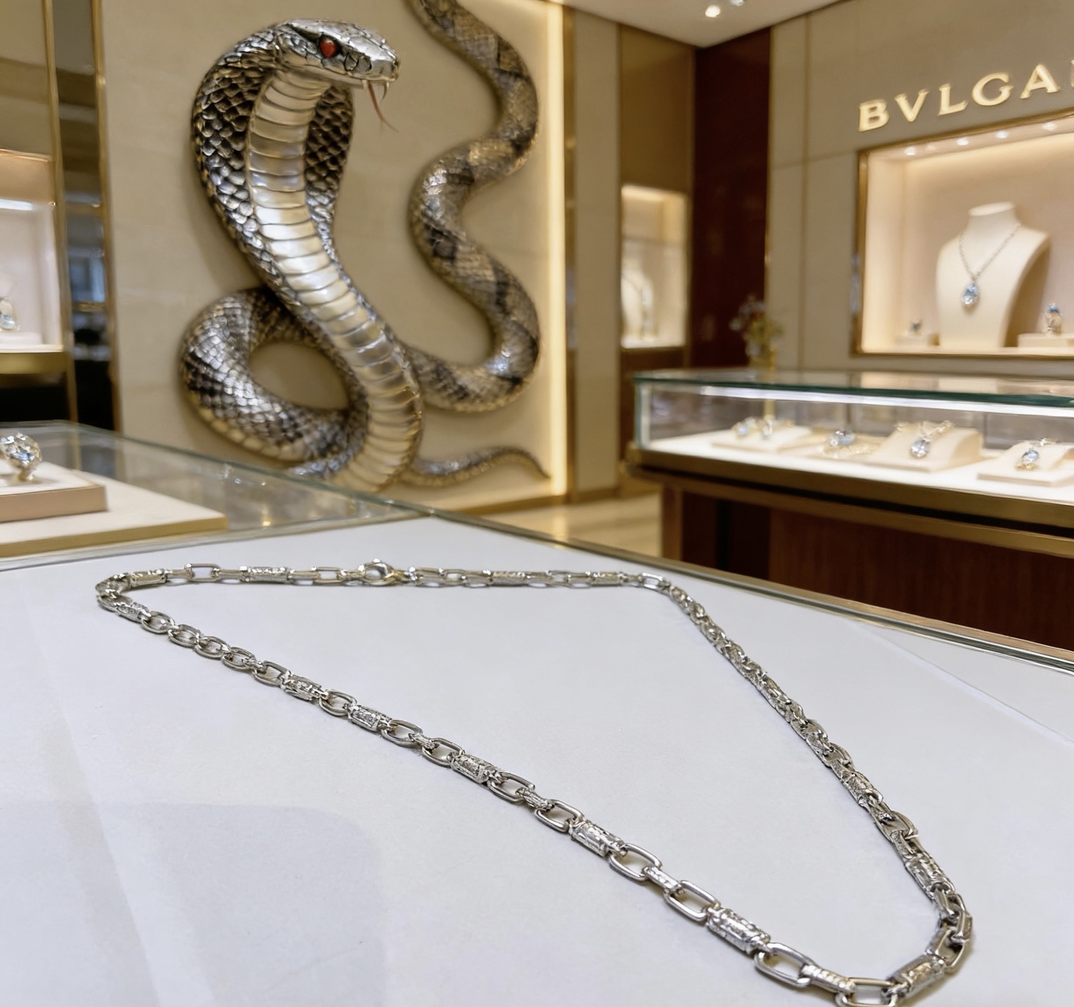 Bvlgari Bvlgari Bvlgari necklace silver-toned metal with engraved logo detailing no visible gemstones 50cm