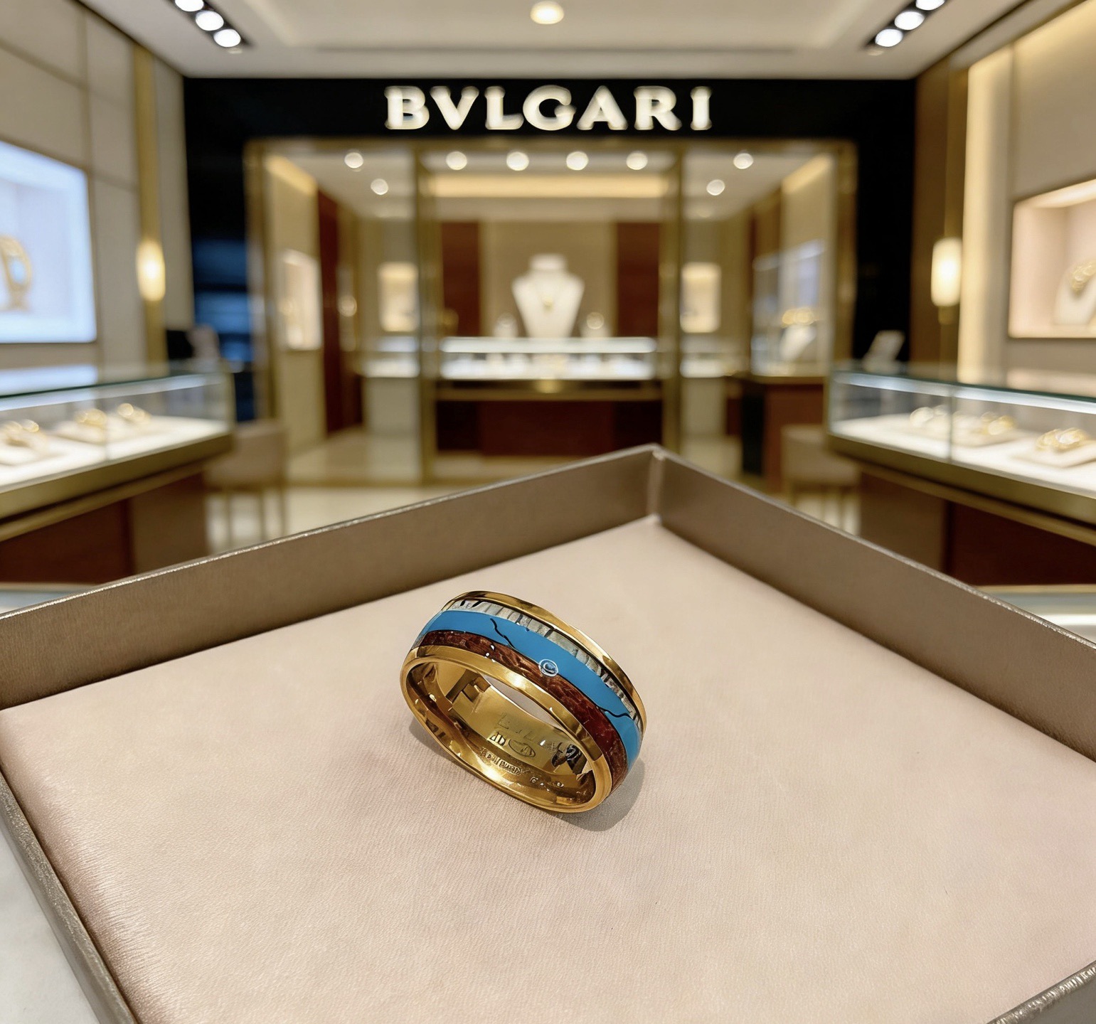 Bvlgari B zero1 ring 18k yellow gold turquoise red jasper mother-of-pearl 10