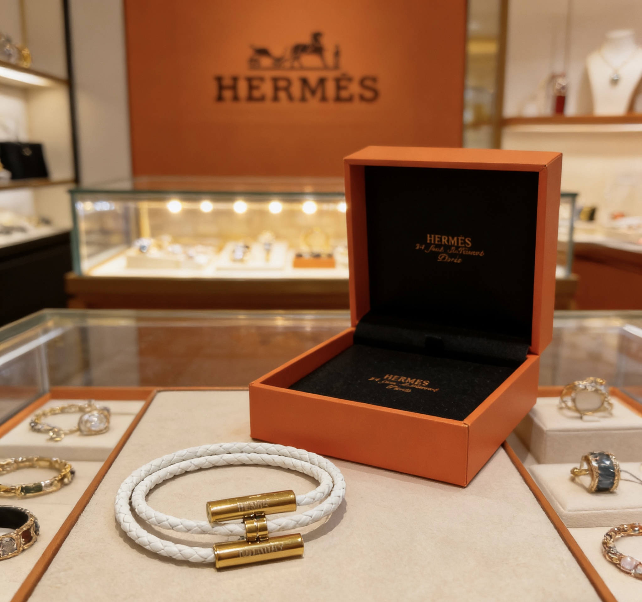 Bracciale Hermes Tournis Tresse Pelle intrecciata bianca con hardware in metallo color oro T2 17 cm