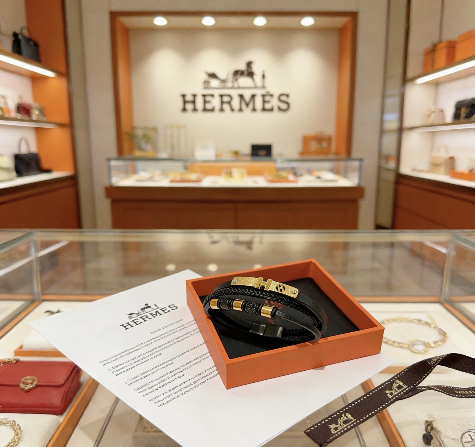 Bracciale Hermes New H in pelle nera hardware in metallo color oro 19 cm